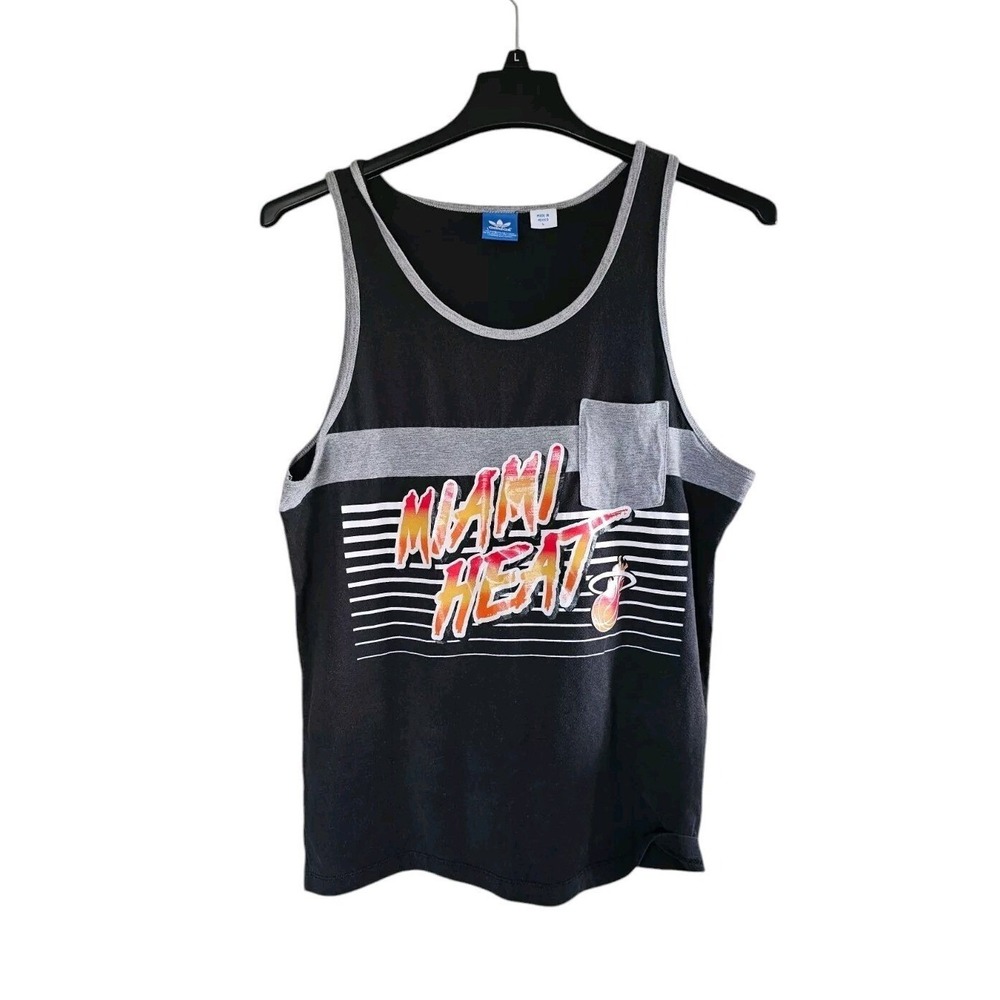 Vintage Miami Heat Adidas Tank Top Shirt Mens L Black Gray Logo‎ NBA Basketball